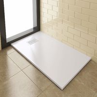 ELEGANT 1200 x 700mm Slip-Resistance Shower Base Slate Effect Square Shower Enclosure Tray with Waste and Drain Cover & Grate