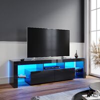ELEGANT 1600mm Modern Black Gloss TV Unit Stand with LED Ambient Light for 32 40 43 50 52 55 60 inch 4k TV. for Living Room and Bedroom with Storage Furniture