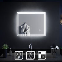 ELEGANT Aluminium Framed Horizontal Vertical Mirror Wall Mounted LED Illuminated Bathroom Mirror 600x500mm with Sensor