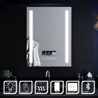 ELEGANT Bathroom Mirror with LED Lights Wall Mounted Bathroom LED Mirror 600x800mm Touch control Anti-Fog Clock Function Bluetooth Audio Shaver Socket
