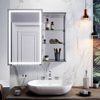 ELEGANT Stainless Steel Vertical Bathroom Mirror Cabinet Backlit Illuminated LED Bathroom Storage Sliding Mirror 430x690mm with Shelf, Infrared Sensor