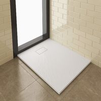 ELEGANT 1000 x 800mm Slip-Resistance Shower Base Slate Effect Square Shower Enclosure Tray with Waste and Resin Cover Grate