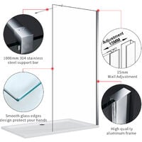 ELEGANT 900mm Walk in Wetroom Shower Enclosure 8mm Easy Clean Glass Frameless Shower Screen Panel