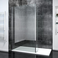 ELEGANT 900mm Wet Room Shower Screen Panel 8mm Easy Clean Glass Walk in Shower Enclosure with 300mm Return Panel