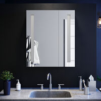 ELEGANT Illuminated Bathroom Mirror Cabinet with Light and Shaver Socket Wall Mounted LED Mirror with Shelf 600mm