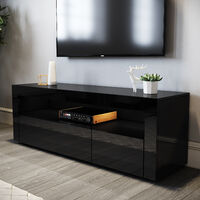 ELEGANT Modern Black Gloss TV Unit Stand 1200mm with LED Ambient Light for Living Room and Bedroom with Storage Furniture for 32 40 43 50 52 inch 4k TV