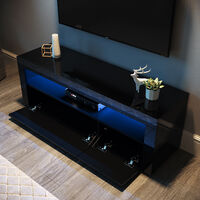 ELEGANT Modern Gloss TV Unit Stand 1200mm with LED Ambient Light for Living Room and Bedroom with Storage Furniture for 32 40 43 50 52 inch 4k TV. Black
