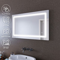 ELEGANT 1000x600mm Illuminated LED Bathroom Mirror Lights Curved Edge Design Backlit Shaver Socket Bath Vanity Wall Mounted Mirrors with Touch Switch Heated Demister Pad
