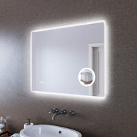 ELEGANT LED Illuminated Bathroom Mirror with Infrared Sensor 900 x 700mm with 3 Times Magnifying Glass Shaving Socket Clock Display Anti-foggy Led Mirror