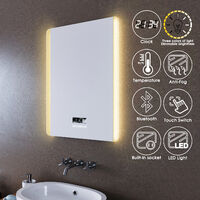 ELEGANT Light Color Adjustable Illuminated Bathroom Mirror 600x800mm Fast Anti-Fog Mirror with Shaver Socket