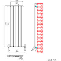 ELEGANT 1800 x 500 mm Vertical Mirror Radiator Designer Oval Column Panel Central Heating Radiators (Anthracite) + Chrome Thermostatic Radiator Valves