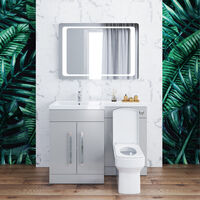 ELEGANT 1100mm Bathroom Vanity Sink Unit Furniture Storage.Left Hand Matte Grey Vanity unit + Basin + Ceramic Square Toilet with Concealed Cistern + toilet brush