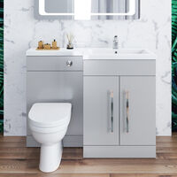 ELEGANT 1100mm Bathroom Vanity Sink Unit Furniture Storage.Left Hand Matte Grey Vanity unit + Basin + Ceramic D shaped Toilet with Concealed Cistern + toilet brush