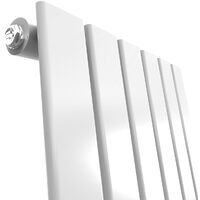 ELEGANT 1800 x 452 mm White Vertical Column Radiator Single Flat Panel Designer Bathroom Radiator + Thermostatic Radiator Valves