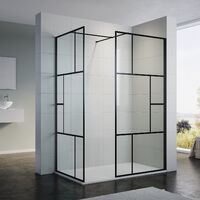 ELEGANT Black Modern Shower Enclosure Easy Clean Glass Bathroom.760mm Shower Screen + 700mm Side Panel + 1200x700mm Anti-Slip Resin Shower Tray