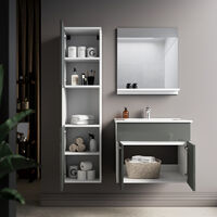 ELEGANT 3 Piece Bathroom Furniture Sets Mirror & Grey High Gloss Vanity Units with Rectangular Ceramic Basin & Tall Bathroom Cabinets with Double Aluminum Alloy Handle