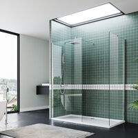 ELEGANT Walk in Shower Door 8mm Tempered Glass Shower Cabin with Side Panel Screen 760mm & 760mm. Shower Base Tray 1200x800mm + Free Waste Trap Cover