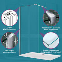 ELEGANT Walk in Shower Screen 8mm Nano Glass Door 900mm with 300mm Flipper Panel 760mm Side Panel Shower Enclosure