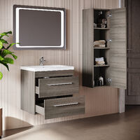 ELEGANT 594 x 445 x 560mm Walnut Floor Standing Double Soft Slides Drawers Bathroom Vanity Units with High Gloss Resin Basin and Bath Tall Cabinet. Large Storage Bathroom Cabinet
