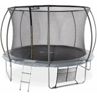 Trampoline rond Ø 370cm gris - Saturne Inner XXL – trampoline de jardin avec filet de protection intérieur, échelle, bâche, filet pour chaussures et kit d'ancrage - Gris