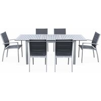 Salon de jardin table extensible - Chicago 210 - Table en aluminium 150/210cm avec rallonge et 6 assises en textilène 150/210 cm