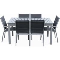 Salon de jardin table extensible - Chicago 210 - Table en aluminium 150/210cm avec rallonge et 6 assises en textilène 150/210 cm