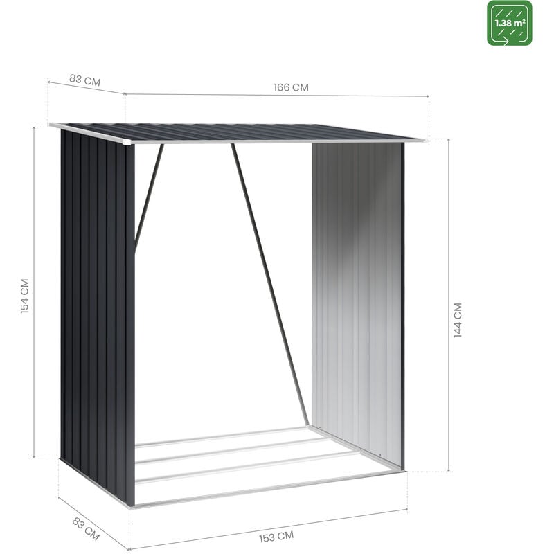 Leñero exterior metálico 1,38m2 Wasabi Timber - Suelo Incluido - Refuerzos  Traseros Resistentes - Montaje Sencillo