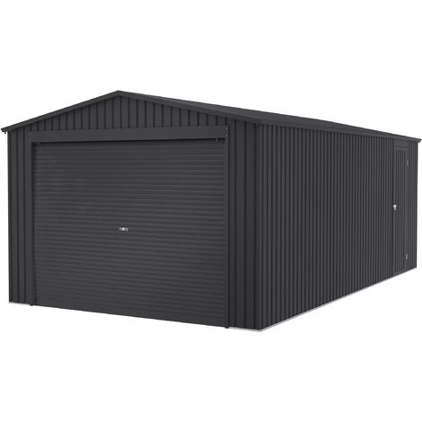 Garaje Metálico 19,52m2 Jarama –  Resguardo Exterior Coche - Puerta Enrollable Extra Ancha – Color Gris Antracita - 576x338x243cm