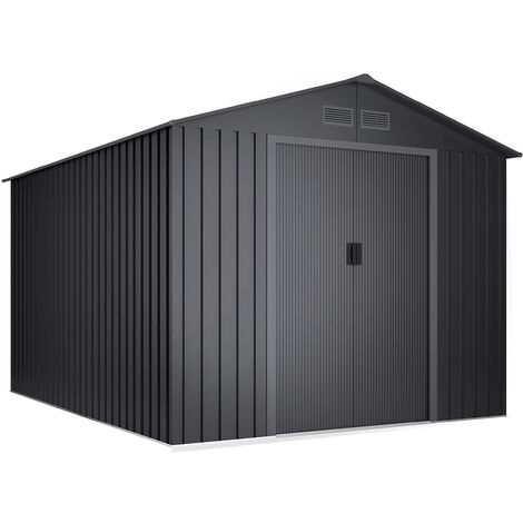 Wasabi Caseta Metálica de Jardín 8,08m2 Light Anthracite – 4 Rejillas Anticondensación – Antracita - Puerta Corredera Doble – Techo a Dos Aguas - 258x313x202cm
