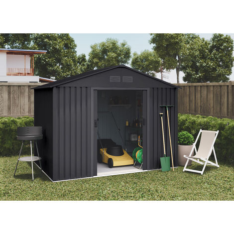Wasabi Caseta Metálica de Jardín 8,08m2 Light Anthracite – 4 Rejillas Anticondensación – Antracita - Puerta Corredera Doble – Techo a Dos Aguas - 258x313x202cm
