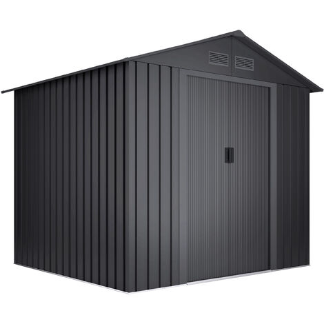 Wasabi Caseta Metálica de Jardín 5,27m2 Light Anthracite – 4 Rejillas Anticondensación – Antracita - Puerta Corredera Doble – Techo a Dos Aguas - 261x202x202cm