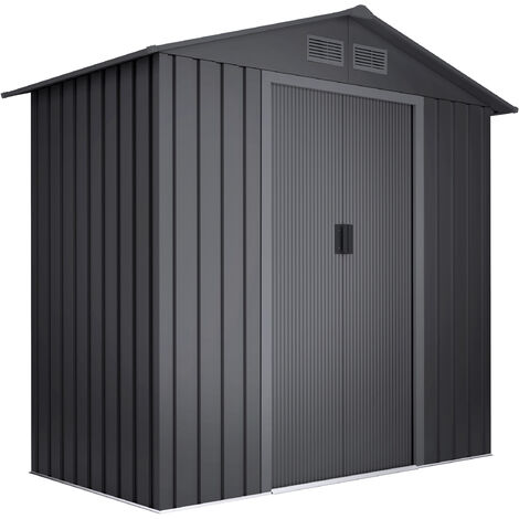Wasabi Caseta Metálica de Jardín 2,57m2 Light Anthracite – 4 Rejillas Anticondensación – Antracita - Puerta Corredera Doble – Techo a Dos Aguas – 196x131x196cm