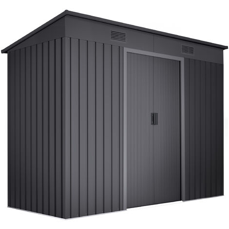 Wasabi Caseta Metálica de Jardín 3,14m2 Light Anthracite – 2 Rejillas Anticondensación – Antracita - Puerta Corredera Doble – Techo Inclinado - 238x130x202cm