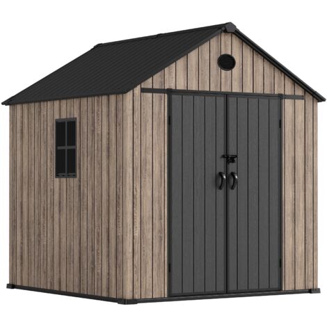 Hoggar – Caseta de Resina Jardín 5,02m2 Oak O50 - Suelo Incluido – Ventana Lateral – Efecto Madera Premium - Doble Puerta Amplia – Protección UV e Impermeable – Cierre con Pasador – Respiraderos