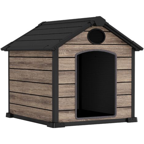 Hoggar - Caseta Perros Exterior Oak O10 - 102x115x100cm - Suelo Incluido - 2 Respiraderos de Ventilación - Protección UV e Impermeable – Efecto Madera - Casa Interior de Resina para Mascotas