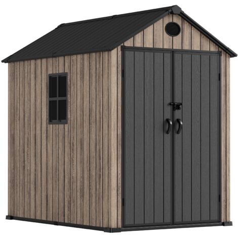 Hoggar – Caseta de Resina Jardín 3,62m2 Oak O40 - Suelo Incluido – Ventana Lateral – Efecto Madera Premium - Doble Puerta Amplia – Protección UV e Impermeable – Cierre con Pasador – Respiraderos