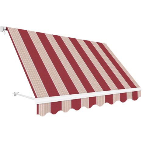 Wasabi - Toldo Exterior Balcón Enrollable 250x200cm Rayas Granate – Lona Poliéster - Soporte Pared – Anclaje Barandilla