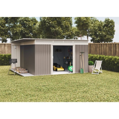 Caseta de jardín metálica Uppsala 13,22m2 - 10 años garantía - 333x397x91cm. Cobertizo jardin con leñero exterior