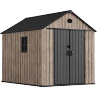 Hoggar – Caseta de Resina Jardín 6,41m2 Oak O60 - Suelo Incluido – Ventana Lateral – Efecto Madera Premium - Doble Puerta Amplia – Protección UV e Impermeable – Cierre con Pasador – Respiraderos