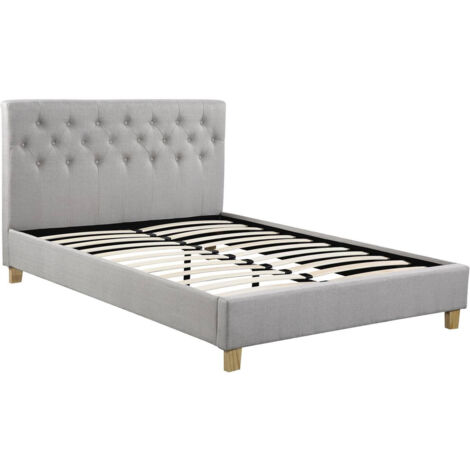 Habitat Et Jardin – Cama Emmy 160 x 200 cm – Estructura contrachapada – Pies de pino – Cabecera incluida – 100% poliéster – Beige (1/4)