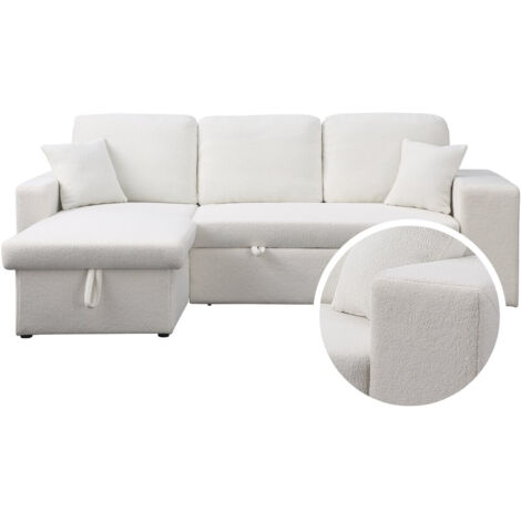 Sofá rinconera tela bouclette convertible/reversible "Axel"  - 3 plazas - Blanco