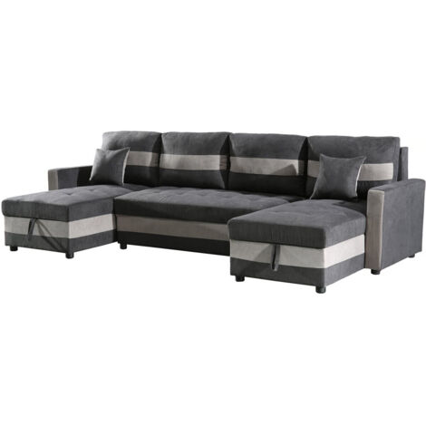 Sofá convertible panorámico "Antoine" con compartimentos portaobjetos - 5 plazas - Gris oscuro/ Gris claro