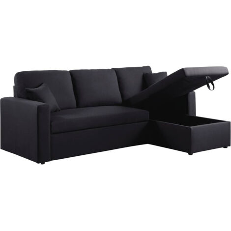 Sofá esquinero convertible "Alain" - 3 plazas - Negro