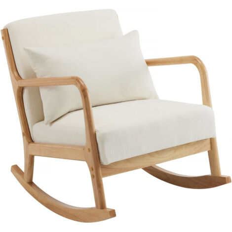 Mecedora de estilo escandinavo de tejido de rizo y madera &lt&gt - Beis