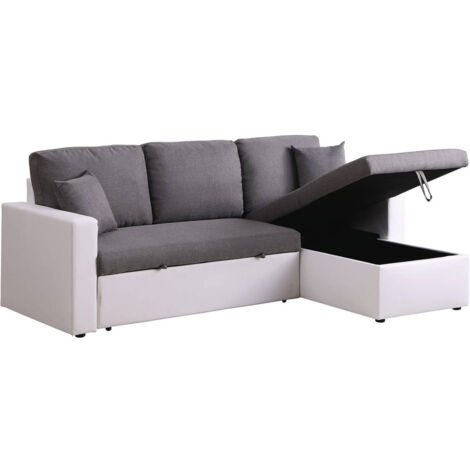 Sofá esquinero convertible "Alain" - 3 plazas - Gris / Blanco