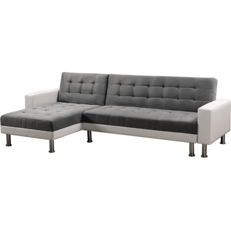 Sofá esquinero convertible y reversible "Theo" - 4 plazas - Blanco y gris