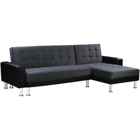 Sofá esquinero convertible y reversible "Theo" - 4 plazas - Negro y gris