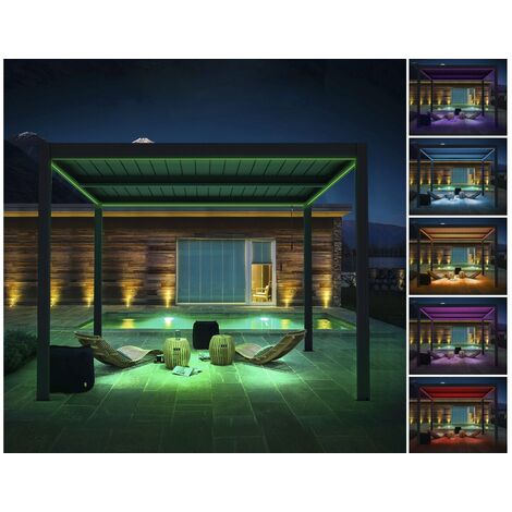 Pérgola bioclimática "Windsor" de aluminio con led 3 x 4 - Gris