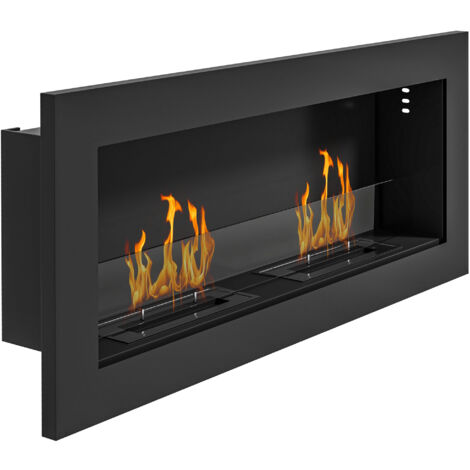 Homcom – Cheminée bioéthanol murale – Double brûleur 0,85 L – Pare-feu en verre trempé – Acier inox noir – Capacité de chauffe 30 m²