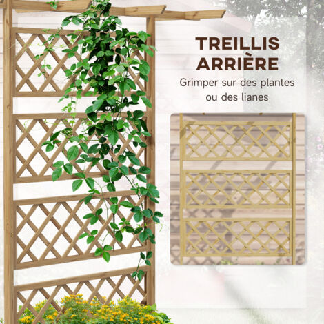 Jardinière avec treillis et pergola - dim. 160L x 55l x 183H cm - bois sapin pré-huilé